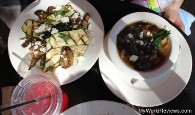 Moroccan eggplant and lentil soup and Roast vegetable salad