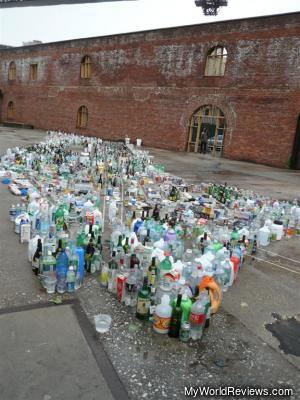 Bottles arranged in the shape of Manhattan