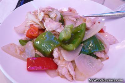Stir Fry Lemon Grass Chicken with Green, Red Peppers and Onions