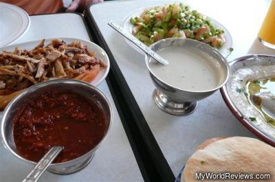 Shwarma, Salad, and Hummus