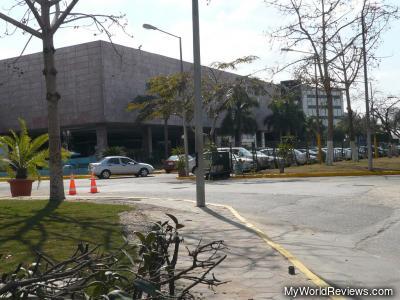 A side view of the hotel entrance
