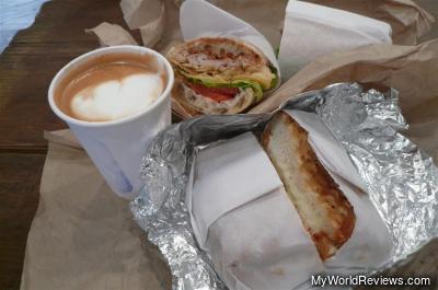 Small Latte, Turkey Picnic, and Grilled Cheese