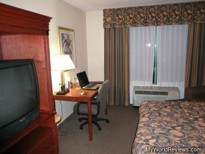 The desk and TV