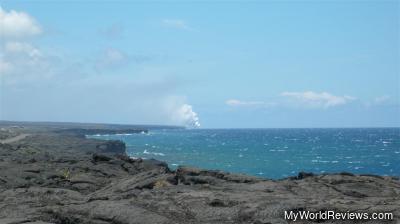 The smoke plume in the distance