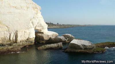 A view of a cliff and the Mediterranean Sea