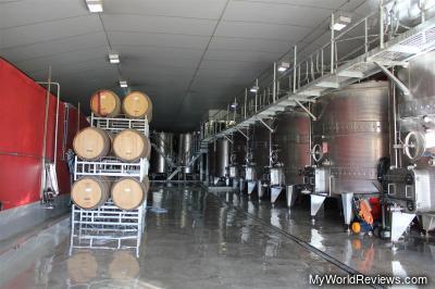 Barrels and vats on our cellar tour